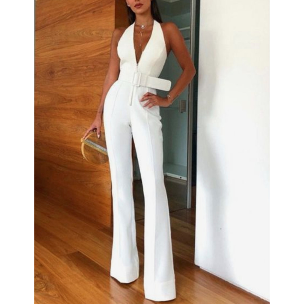 NEW L'ATISTE White Lace Up Waist Wide Leg Jumpsuit